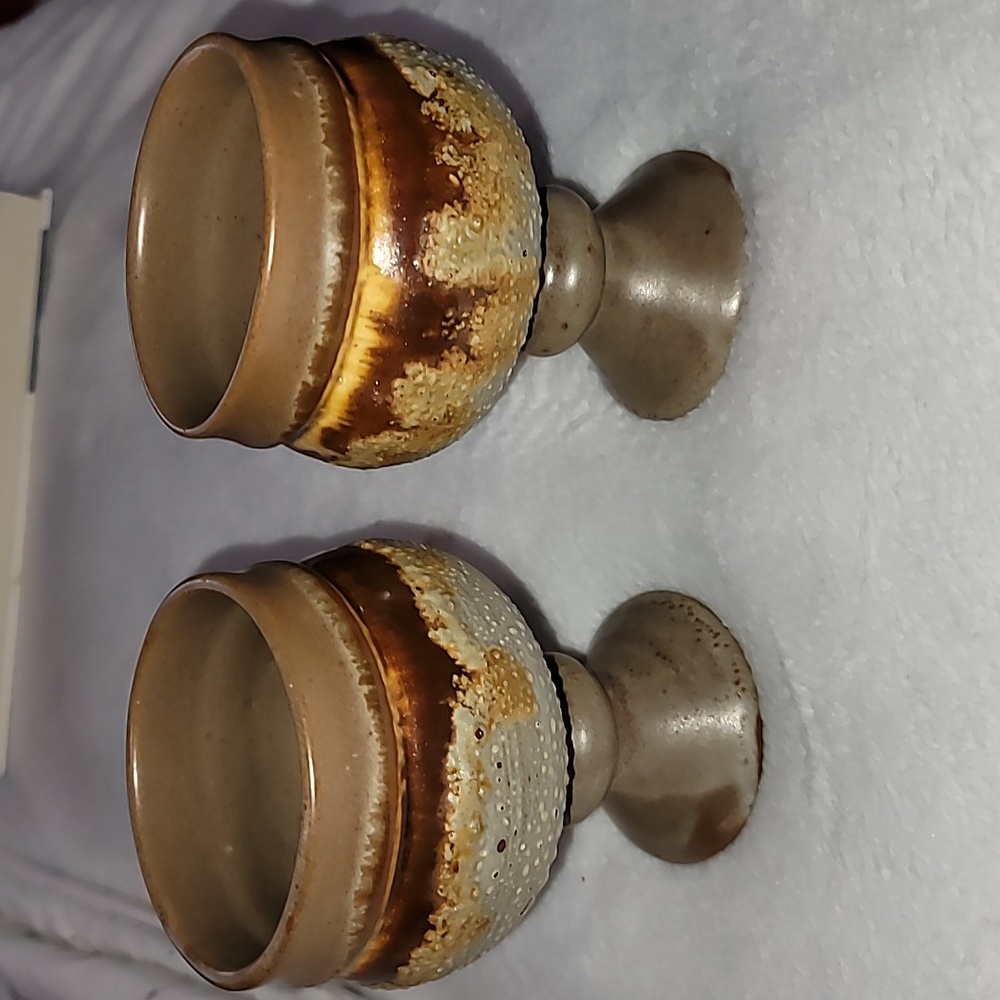 Vintage laurentian tundra wine goblets / 1970s Pottery (Set of 2) Dark Brown